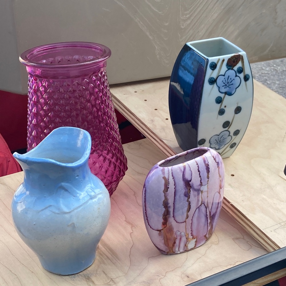 Set of Four Decorative Vases - Pink, Blue, Purple, White